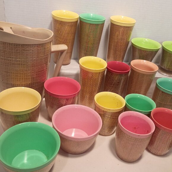 Assorted Lot MCM Raffia/Burlap Melmac Thermal Wear 21 Pieces Varied - Picture 3 of 11